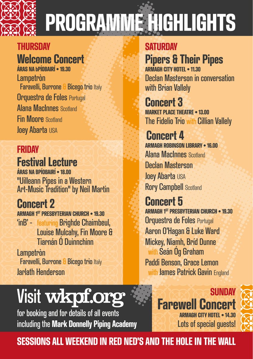 WKPipingFest's tweet photo. It all kicks off tomorrow!!! Still tickets available for most concerts from https://t.co/TeyVLcK7eR! 
See you there!!
@ArtsCouncilNI @visit_armagh @Armagh_Pipers #armagh #uilleannpipes #bagpipes #gaita #cornemuse https://t.co/MSlGal3Ktb