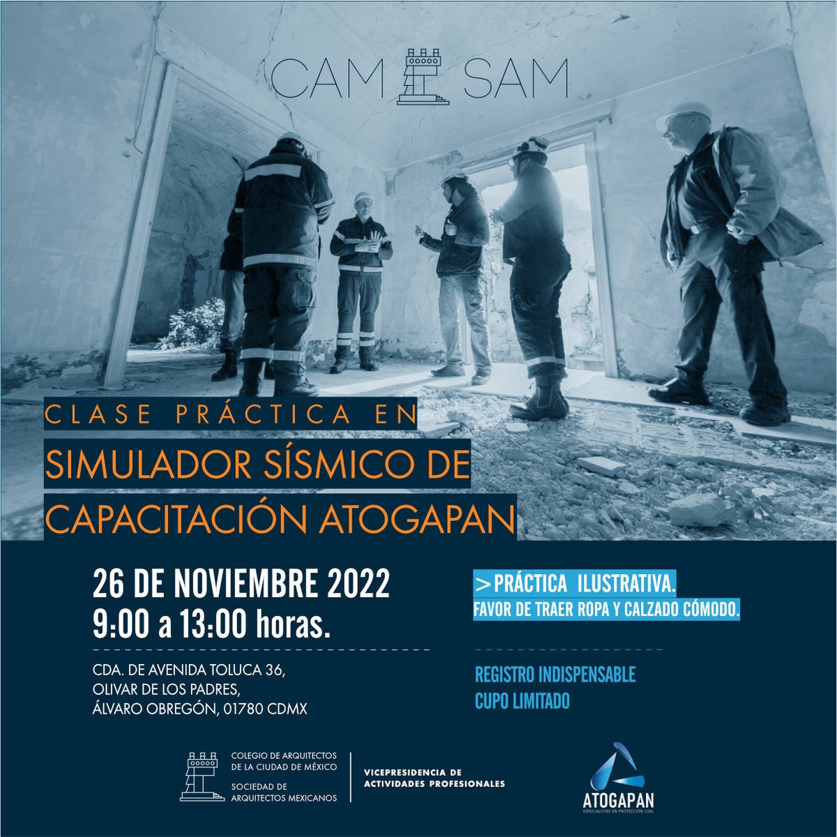 colegiodearqs's tweet photo. El simulador sísmico nos ayuda a pensar qué es lo que debo hacer ante una situación de emergencia.

En esta clase práctica, visitaremos la empresa @PACAtogapan1 , donde contaremos con capacitación sobre el simulador sísmico.

➡️ Inscríbete aquí: https://t.co/kjK8lBQ7Be https://t.co/6cICCNrs68