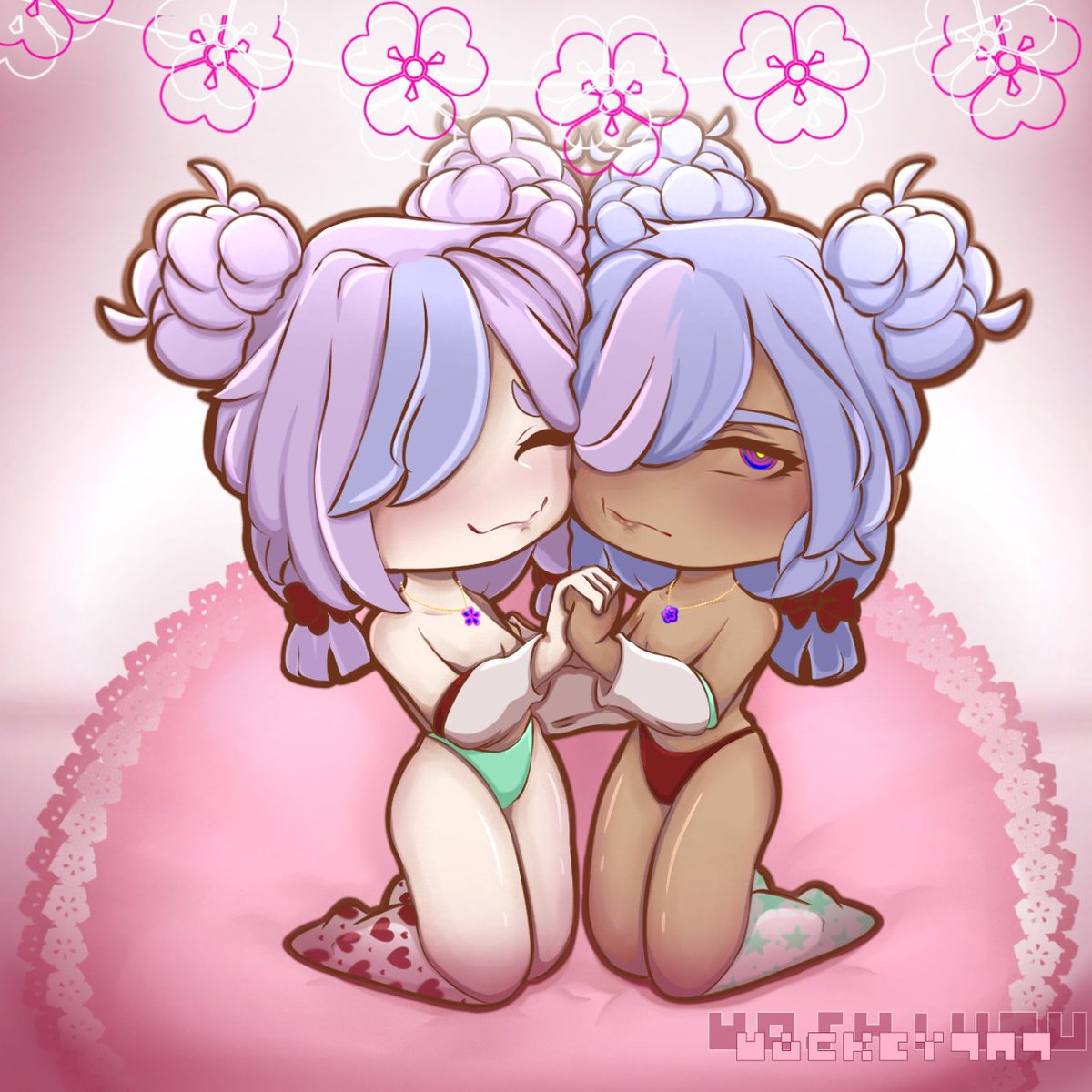 MackeyQwQ's tweet photo. Hi nwn 
thanks for all the comments that helped chosing their name, so I'm going with @blac_toga 's idea, and now they're Nyla🌸 and Kyla💜 
Bye :D
💕the twins💕 https://t.co/8VQUto3uwS