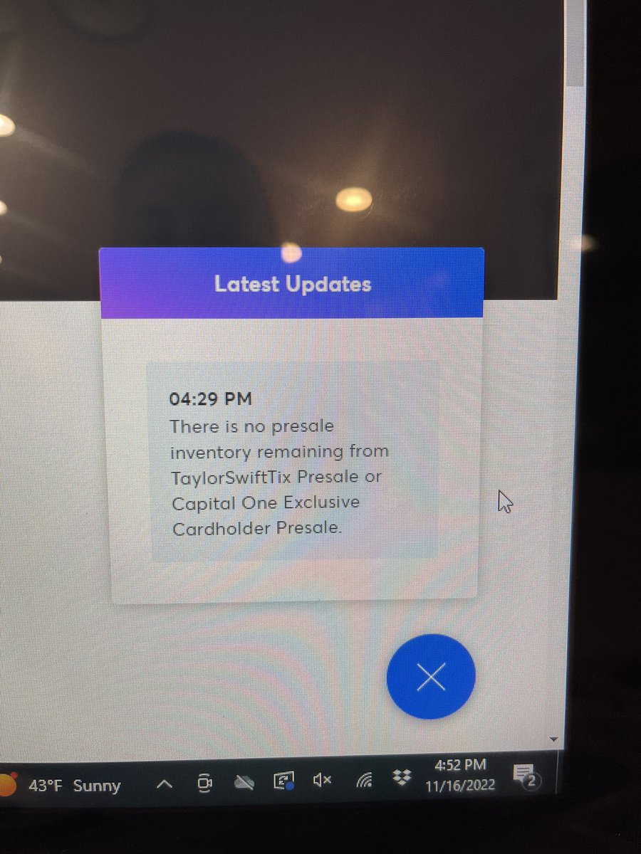 maryeg91's tweet photo. Crushing everyone’s Wildest Dreams with this joke of pre sale with Capital One. Literally waited all day for them to say it’s sold out by 4:29 pm. Absolutely ridiculous. Wasted 2 whole days because @Ticketmaster can’t get its shit together. #ErasTour #TaylorSwiftErasTour https://t.co/8XakqWVG2S