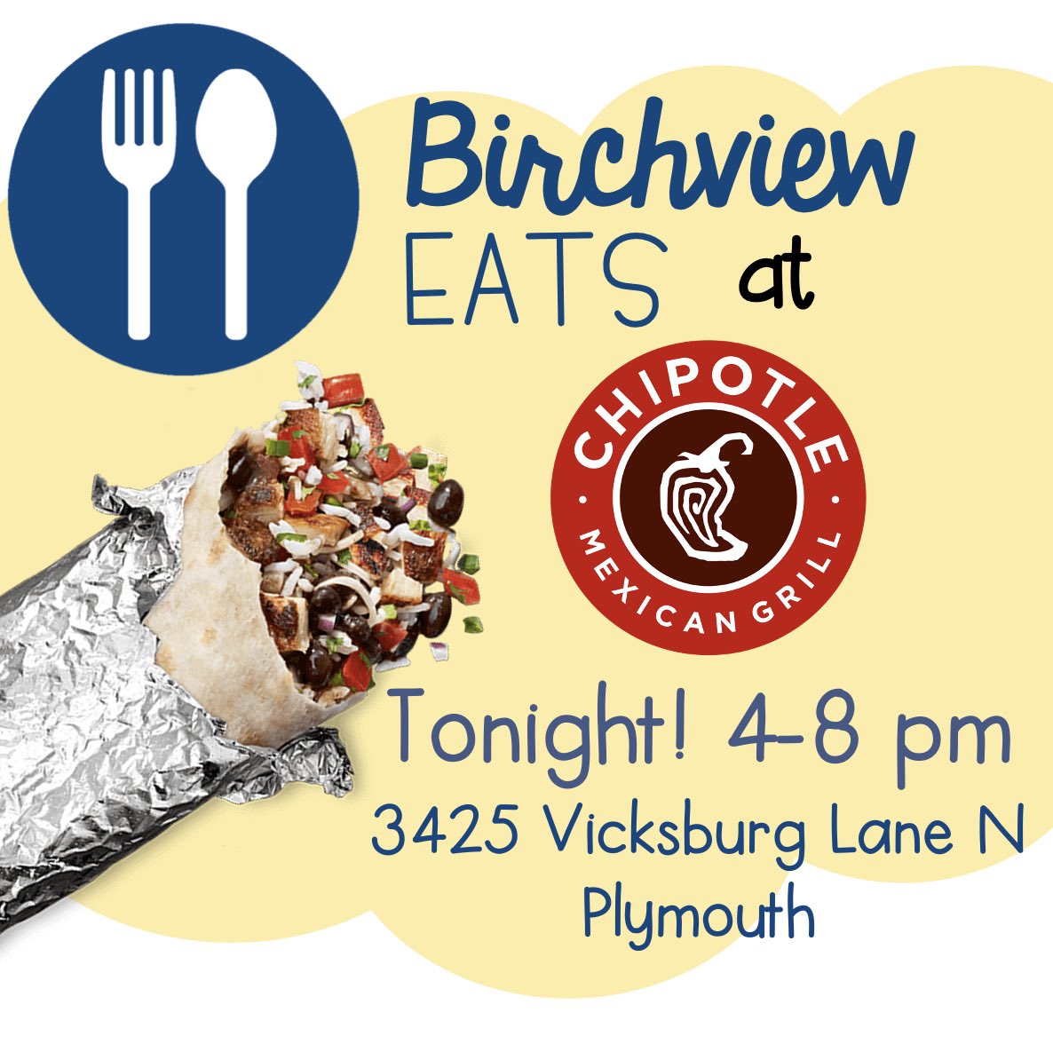 BirchviewPta's tweet photo. Yum 😋! See you at Plymouth Chipotle tonight Bobcats!! https://t.co/I7OsHicYPm