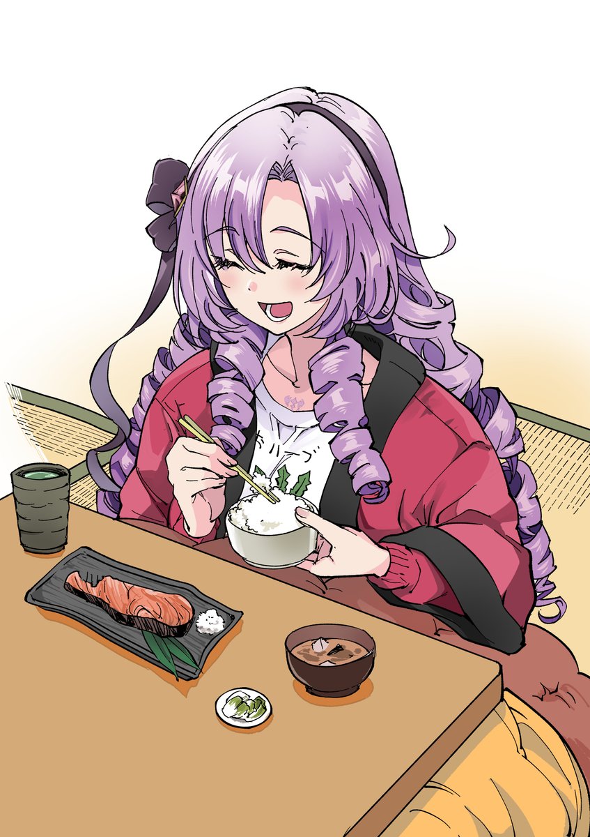 hyakumantenbara salome 1girl table chopsticks holding chopsticks solo bowl long hair  illustration images