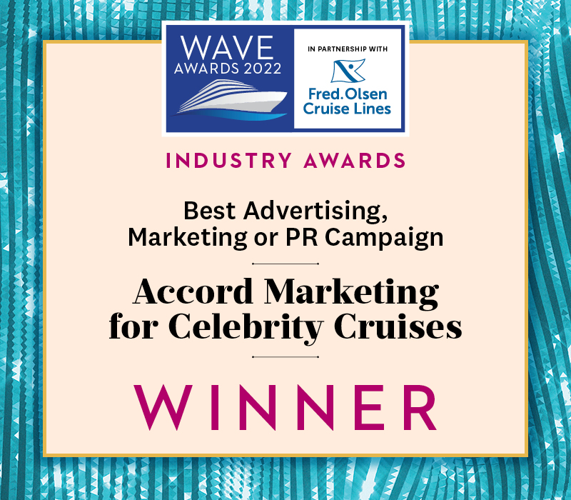 thewaveawards's tweet photo. The award for Best Advertising, Marketing or PR Campaign goes to Accord Marketing for Celebrity Cruises!#WaveAwards https://t.co/kxA3ylosK2