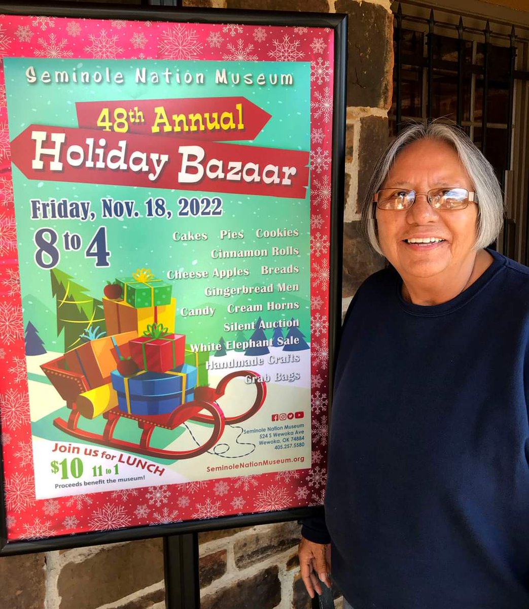 The museum’s annual Holiday Bazaar, to be held Friday, November 18 at the museum, 524 S. Wewoka Ave. The annual Bazaar fundraiser kicks off the holiday season in Wewoka with delicious baked goods, as well as grab bags, a White Elephant Sale, a silent auction, and Cheese Apples!