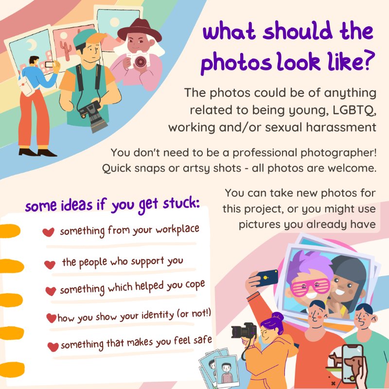 speakoutatwork's tweet photo. Feeling artsy? You can also share your thoughts and experiences of workplace sexual harassment through a photo story exercise. 
We're recruiting now! Click on the images to participate!