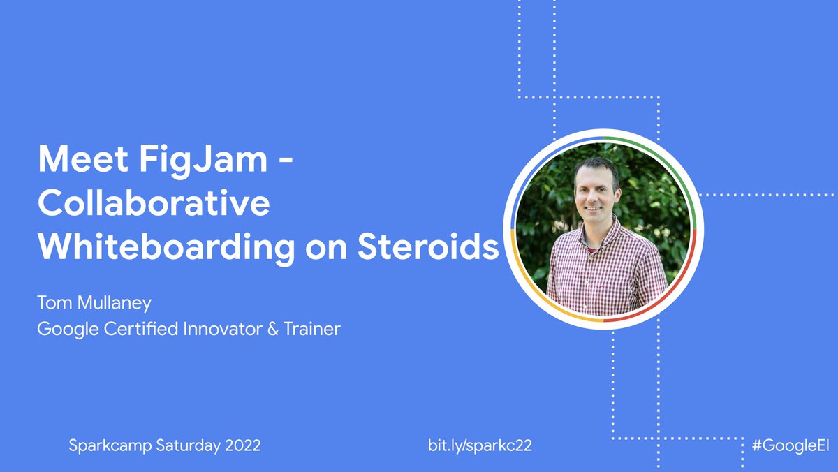 lemmccann's tweet photo. Can't wait to watch @TomEMullaney share about @figma FigJam at the 3rd annual Sparkcamp Saturday!! Open to the public for the first time, you can watch 24 hours of incredible sessions presented by @GoogleForEdu Innovators. Check out https://t.co/a7VIVTiOS6 to attend 😍 #GoogleEl https://t.co/q8SHgXuRt4