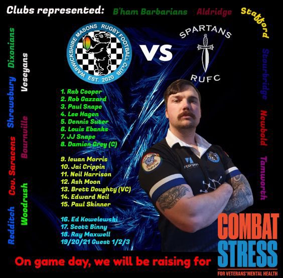 Our teamsheet for Saturday’s trip to <a href="/spartansrufc/">Spartans RUFC</a>, where we will trying to raise for <a href="/CombatStress/">Combat Stress</a> all the while wearing crap Xmas jumpers 🐻🏉 #freemasons #rugby #charity
