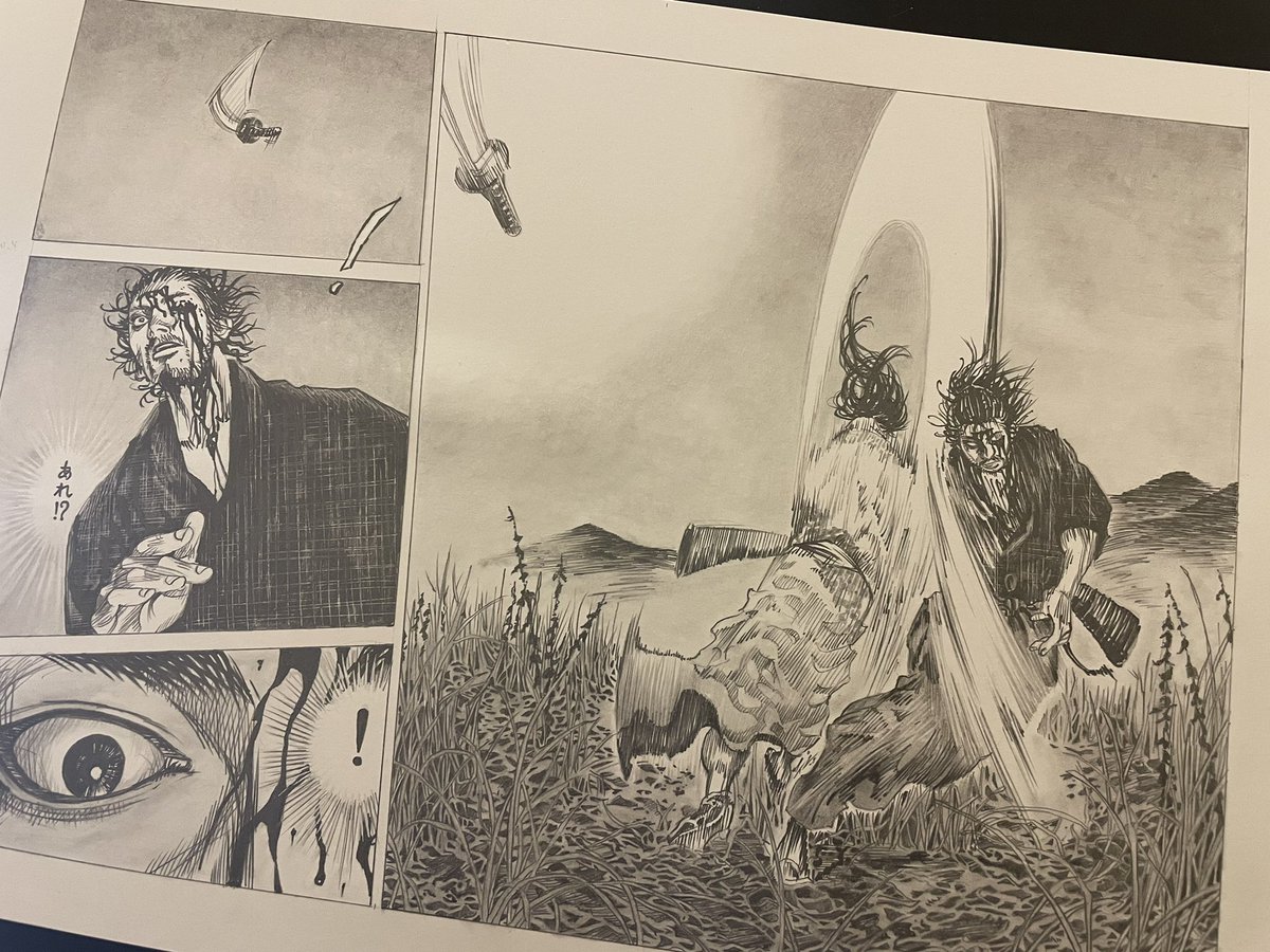 バガボンド ページ模写 3枚目。 鉛筆 2B.H.4H.シャーペンHB 地面の草が