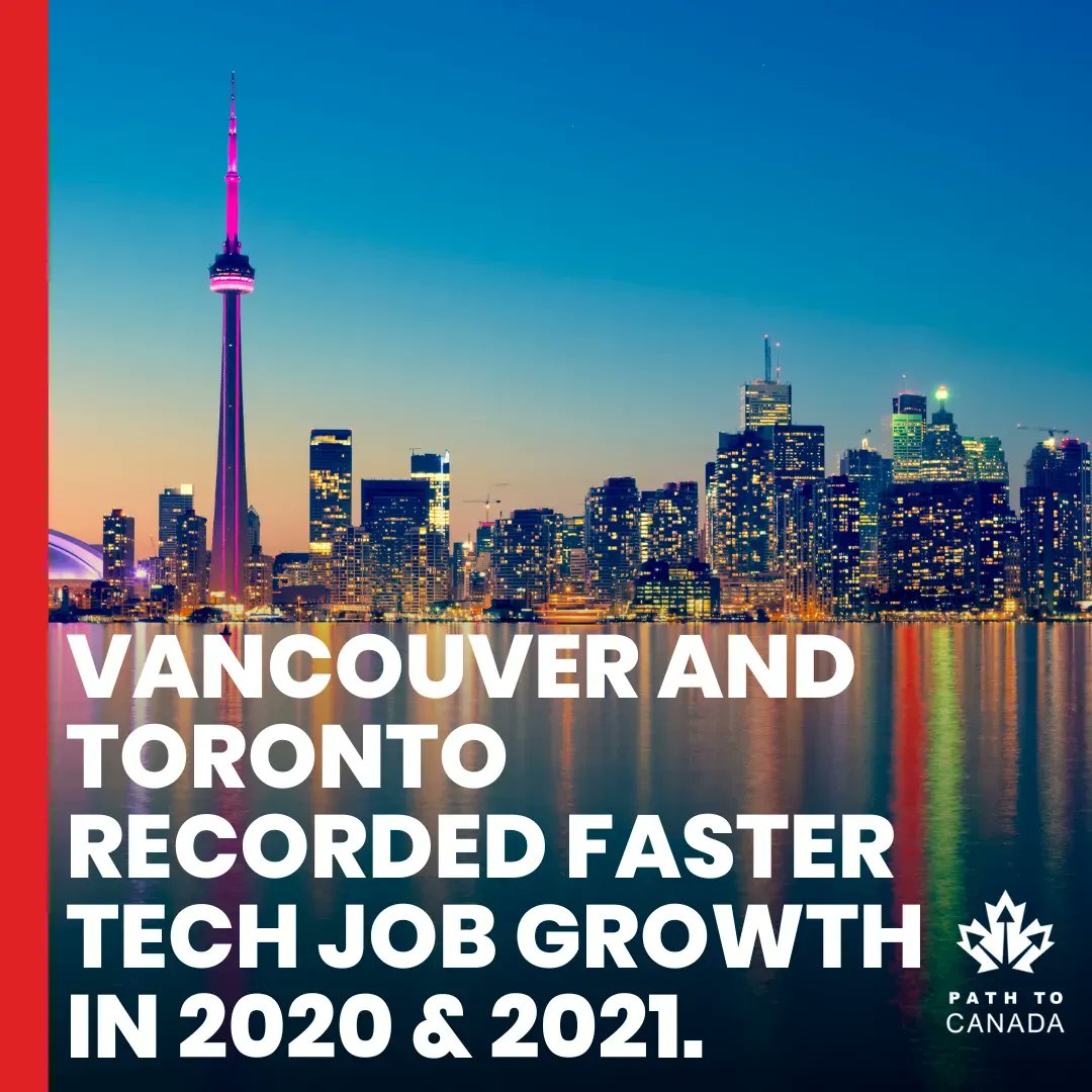 pathtocanada's tweet photo. Move over Silicon Valley, these Canadian cities are taking over. According to the CBRE’s Tech-30 report, Vancouver and Toronto recorded faster high-tech job growth in 2020 &amp; 2021 than any other cities in North America.

Read more https://t.co/FvTLyWi5N8 https://t.co/UwGEKkts29