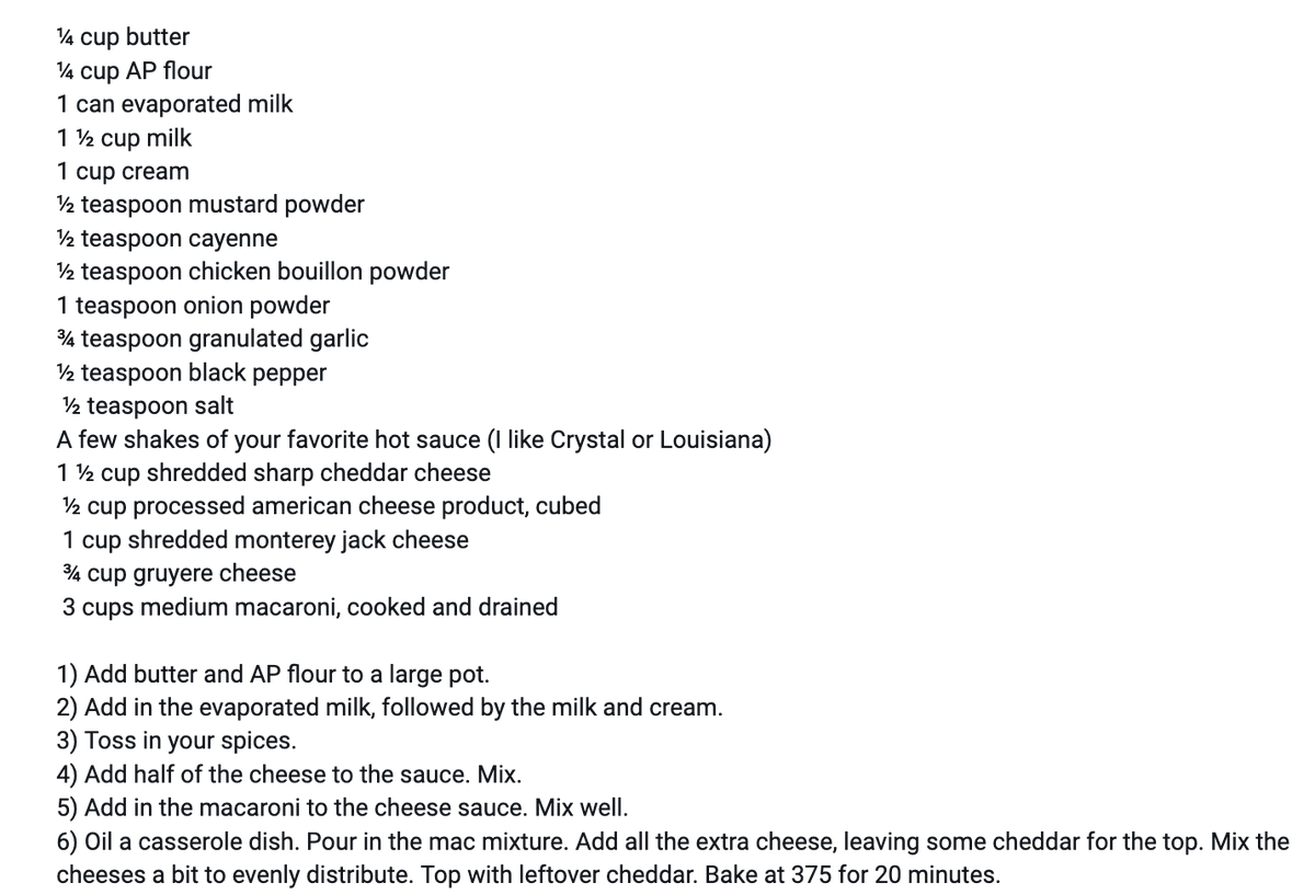 NHendizadeh's tweet photo. heres the best mac and cheese recipe...ever. i did lots of research and trust me, this is it. enjoy and good luck. https://t.co/2TYnD3cnGg