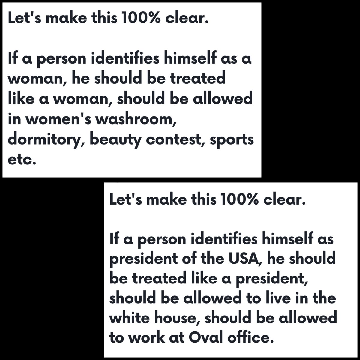 CodeSourabh's tweet image. Why only gender? Our other fantasies & feelings should also be respected by everyone.
You can identify as president, King/Queen of London or CEO of any company.
And the facilities ment for them should be shared.
#TWAM
#SexNotGender
#NoToSelfID
#WomensRightsAreHumanRights