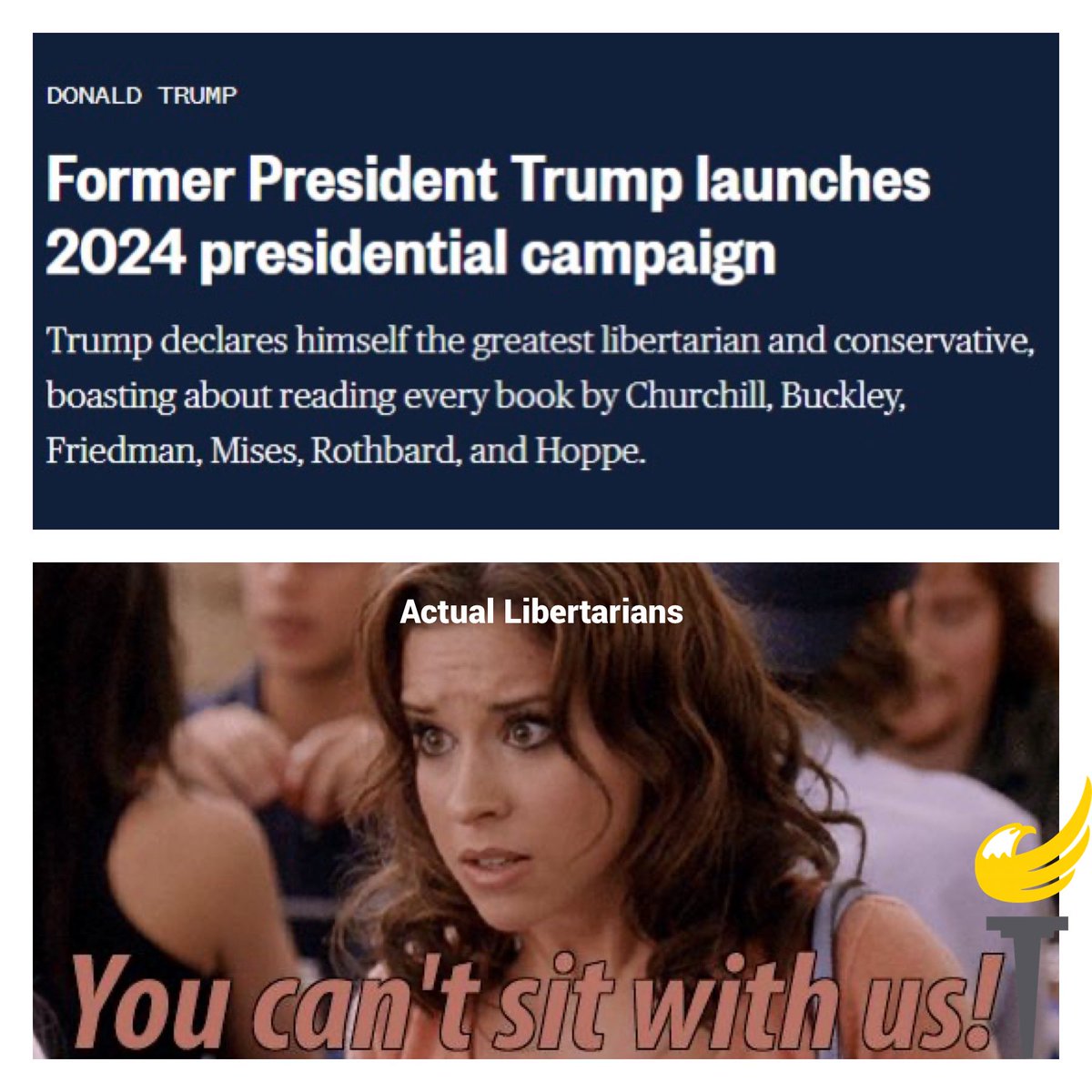 LPPAorg's tweet photo. Pro-mandate, “take the guns first,” install Fauci, give drug offenders the death penalty, tariffs on Chinese imports…
Trump is NOT a Libertarian. https://t.co/p2r26UcdZx