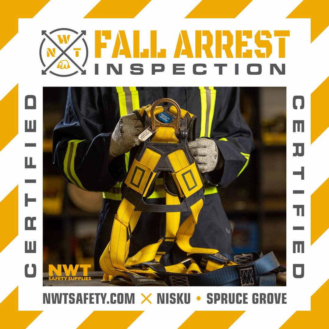 NWTSafety's tweet photo. NWT Safety is a fully certified fall arrest inspection facility. Visit our locations in Nisku and Spruce Grove for fall arrest inspections and products. #SpruceGrove #Nisku #FallArrest https://t.co/nIKlEzVoRM