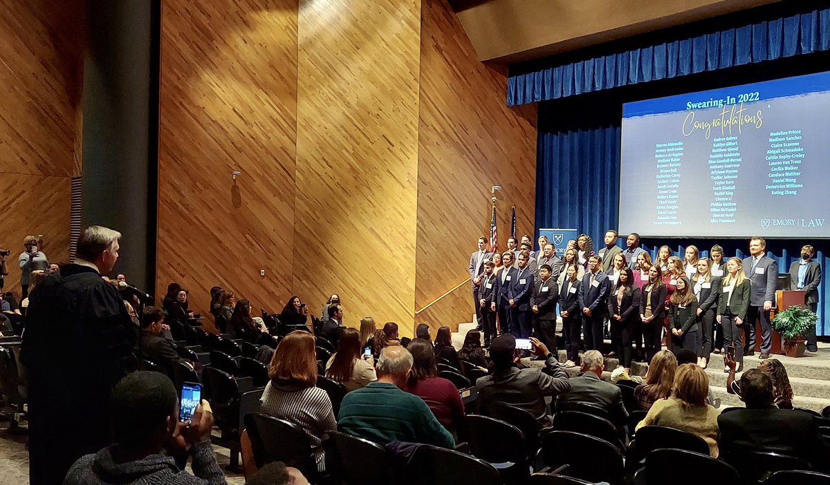 SupremeCourtGA's tweet photo. Justice John Ellington performed a swearing-in for new lawyers at @EmoryLaw, admitting them to the Bar of the Supreme Court of Georgia, this afternoon. https://t.co/HTZ1BL0KcL