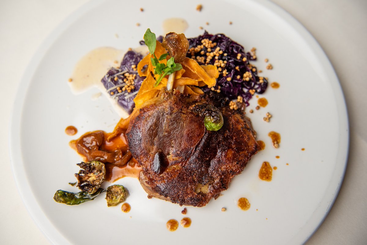 Seasonal obsession🍂 Our duck confit, purple yam gnocchi, candied quinoa, and red cabbage🍴😋 #SeeYouAtScampo
