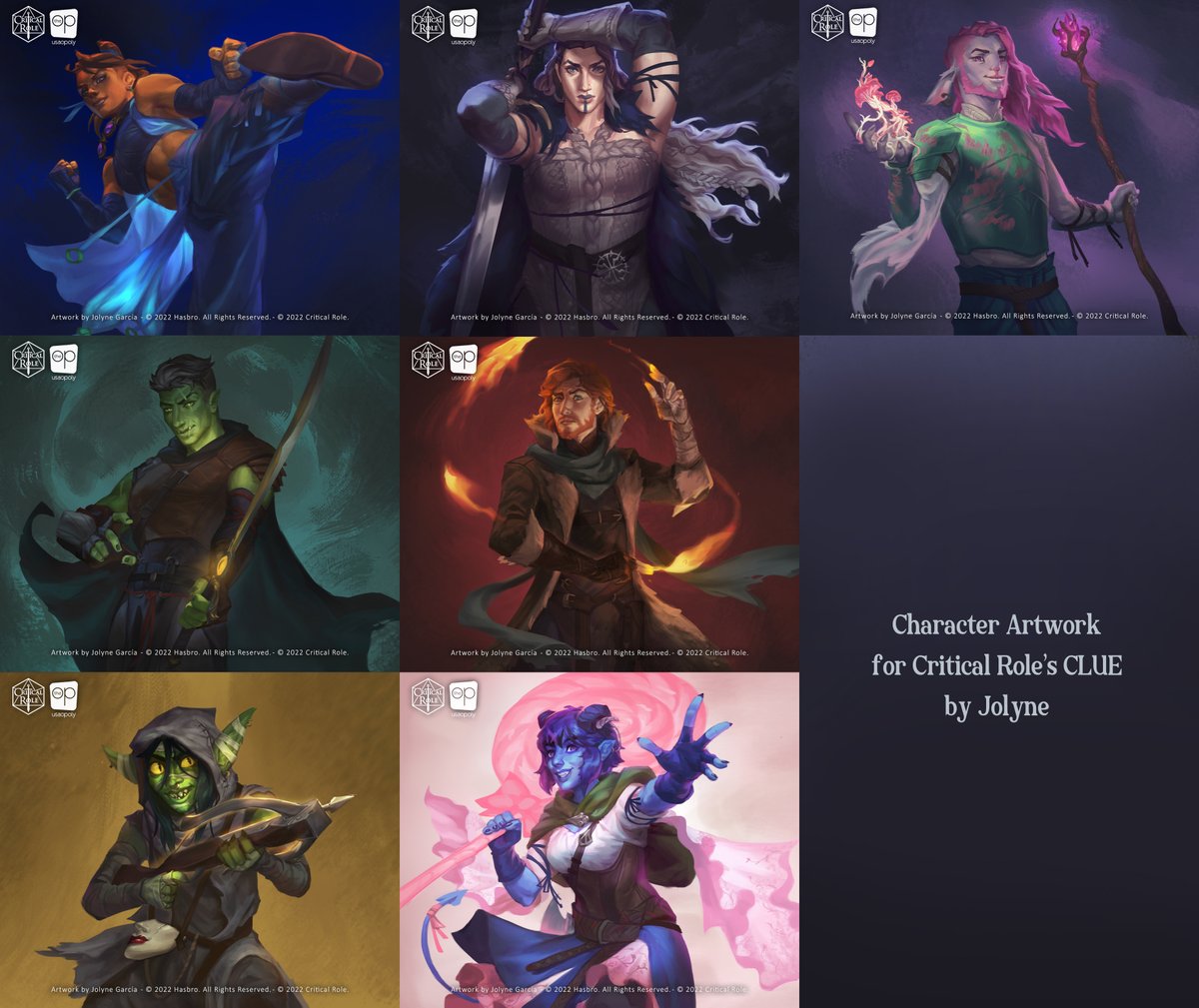Joric_art's tweet photo. Here is all the card art I did for #CriticalRole's Mighty Nein CLUE + some assorted early sketches ✨ https://t.co/Tl1FvsJx8f