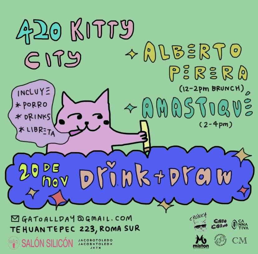 amastique's tweet photo. Hola a todxs. Me complace invitarles este sábado 19 y domingo 20 al evento 420 KITTY CITY bazar anti-prohibicionista/talleres de reducción de daños/drink n draw/snacks, gestionado por @gatoallday_ y se llevará acabo en Salón Silicon 
RT por favor. https://t.co/9RAQHCr8G3