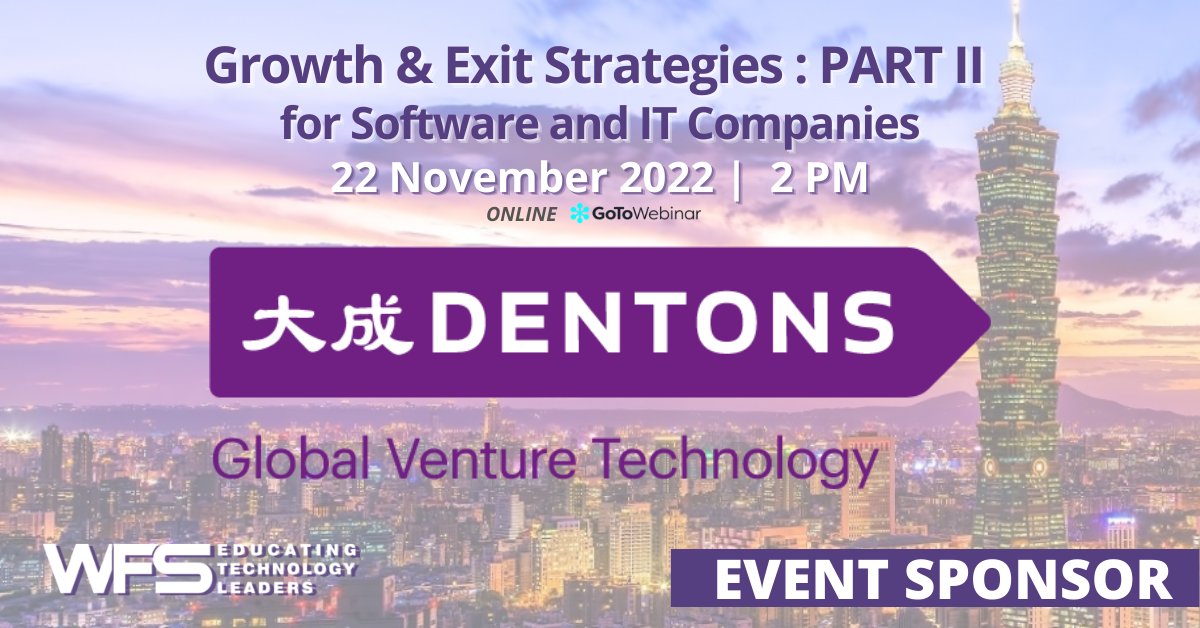 We are delighted to be sponsoring the World Financial Symposiums’ event, “Growth &amp; Exit Strategies: Building for Scale &amp; Building for Sale | PART II,” on November 22. Register using our invite-only link: register.gotowebinar.com/register/84507… 
#Tech #Mergersandaquisitions