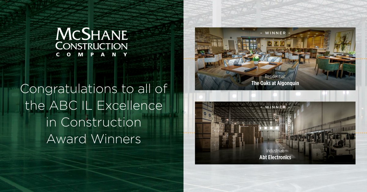 McShaneTweets's tweet photo. The Oaks at Algonquin and @abtelectronics' Warehouse Expansion are the recipients of @ABCIllinois' 2022 Excellence in Construction Awards!
#MCCMidwest #MCCBuilds #ABCIL #ExcellenceInConstructionAwards https://t.co/aW8r0qxGgi