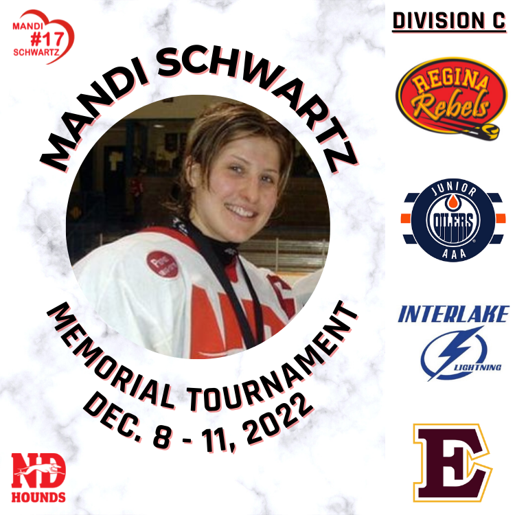 MSchwartzTourny's tweet photo. It's time to announce the four divisions for the 2022 Mandi Schwartz Memorial Tournament.

The Female U18 AAA Hounds look forward to hosting all the teams, their families and fans in a few weeks time at the Duncan McNeill Arena in Wilcox, SK! #MS17 https://t.co/tK6ZjYGsCQ
