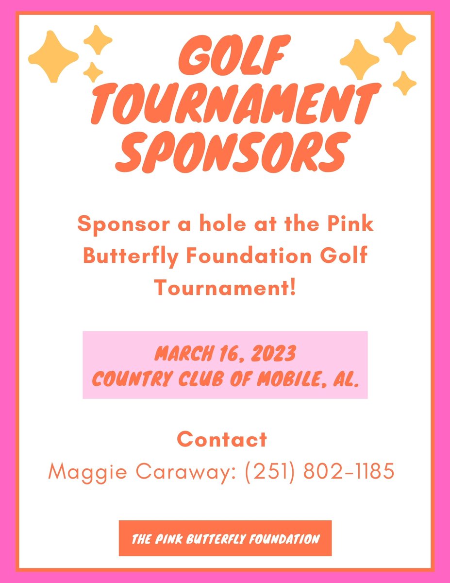 The_pbf's tweet photo. Sponsor a hole at the Pink Butterfly Foundation Golf Tournament!⛳️🏌️ 
#pinkbutterflyfoundation #pbf #nonprofit #nonprofitorganization #childloss #golftournament #golf #sponsors https://t.co/HaXzNZAIHs