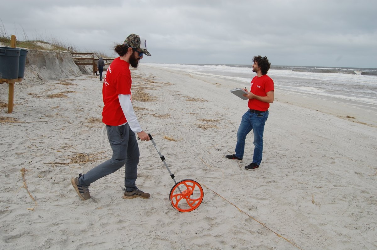 JaxStrong's tweet photo. Gabe Todaro, Nikole Ward and Rob Carroll document beach damage at Kathryn Abbey Hanna Park following Tropical Storm Nicole. Inspection teams survey federal beach projects and assess if any changes to the project plans are necessary after storms.  #TSNicole #USACE #JAXSTRONG https://t.co/GQyn9ghqNG
