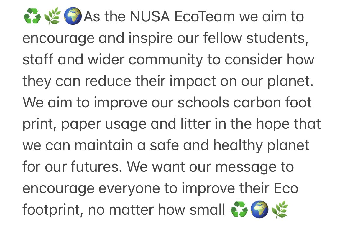 Our first official tweet follows our first meeting where our eco warriors wrote, edited and finalised the following mission statement;