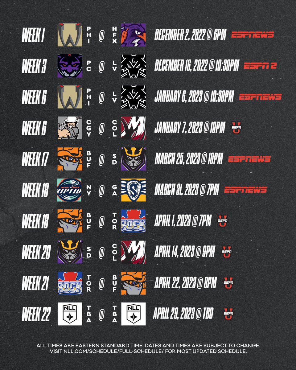 NLL's tweet photo. @espn For your calendars https://t.co/x7TvjExm5H