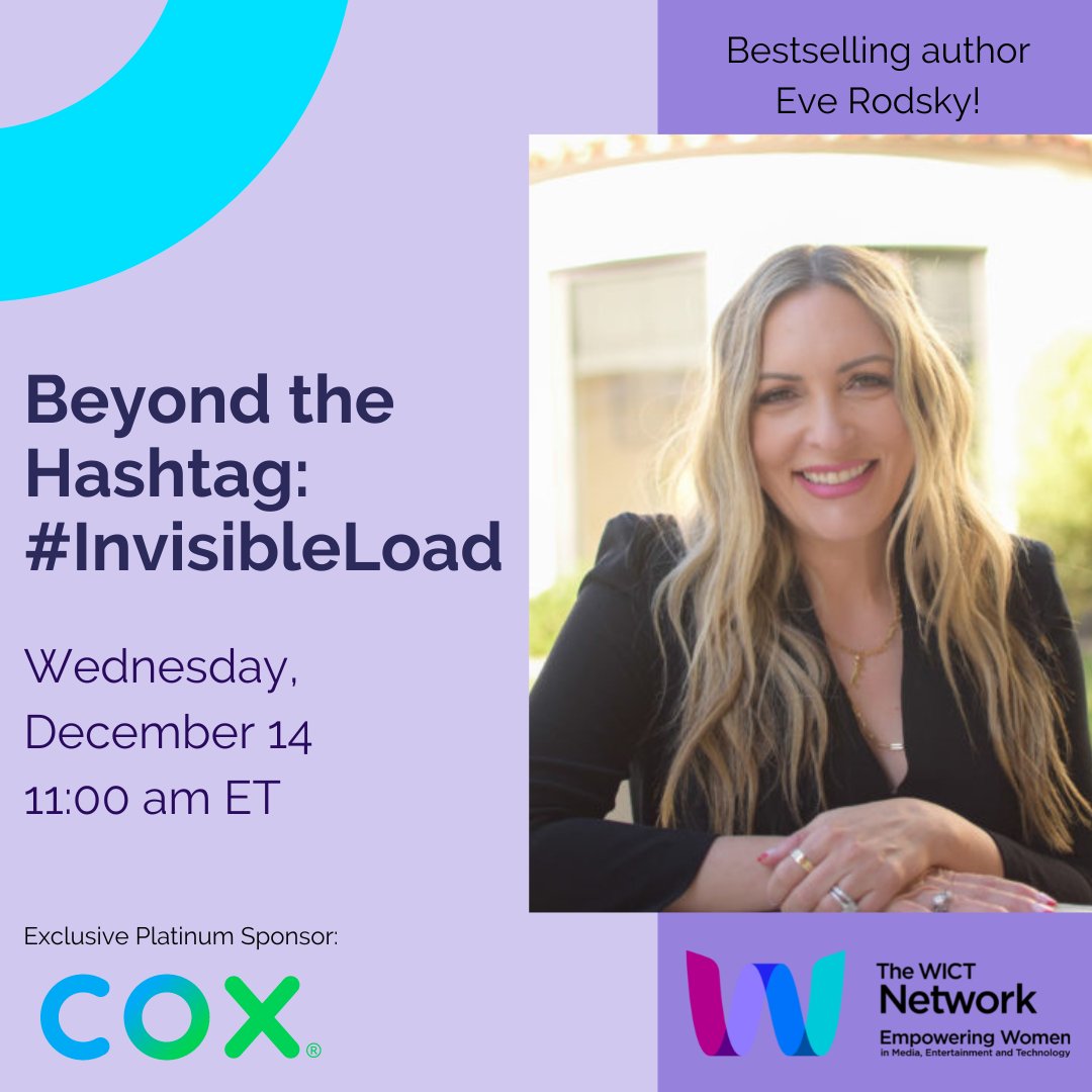 wicthq's tweet photo. Sign up to register for the #InvisibleLoad webinar on Wednesday, December 14 with bestselling author @eve_rodsky! We’d like to thank our Platinum sponsor Cox Communications for this series. https://t.co/BHD8SmhKtZ https://t.co/rFsli7iGbW