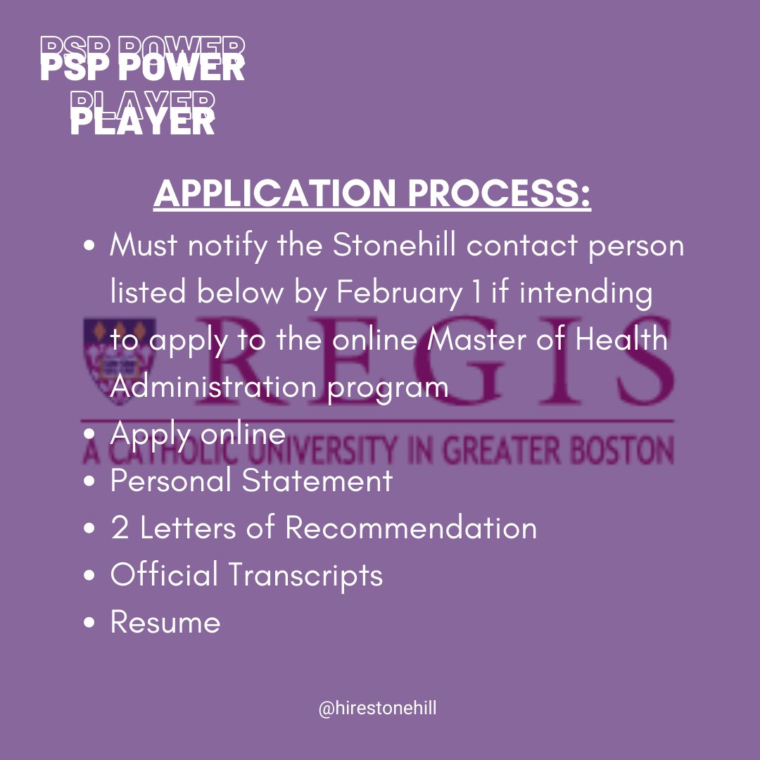 This week's PSP is Regis College. Regis College and Stonehill College have arranged for the preferred admission of Stonehill students to earn acceptance into the Master of Arts in Strategic Communication Degree at Regis College. 

Swipe to learn more.