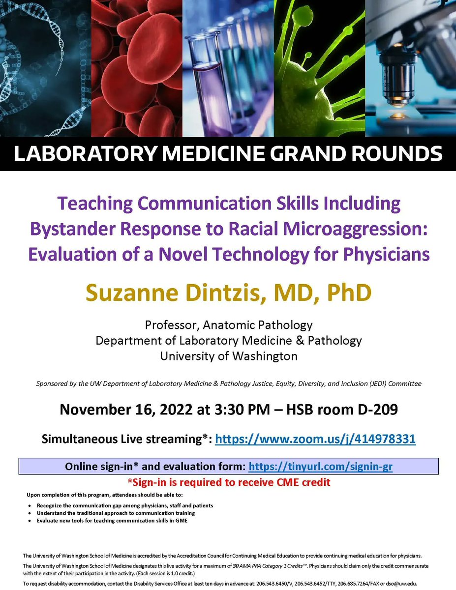 uwlabmedpath's tweet photo. TODAY: Join us for #LabMedicine #GrandRounds "Teaching Communication Skills Including Bystander Response to Racial Microaggression: Evaluation of a Novel Technology for Physicians" with Dr. Dintzis on Wed, Nov 16 at 3:30pm PT. 

Details: https://t.co/p4UZFfdgcG

#MedTwitter https://t.co/QdMjDzwGYN