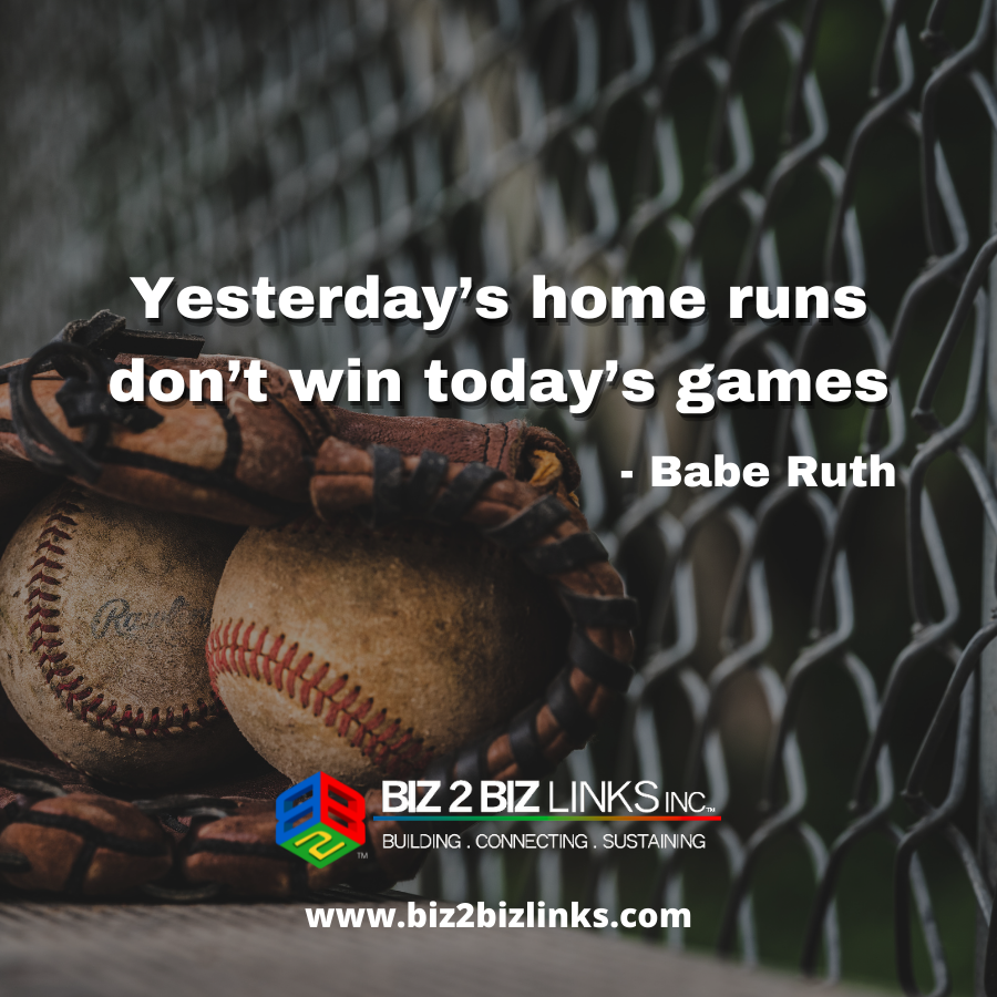 Biz2BizLinks's tweet image. You can&apos;t base your accomplishments on what happened in the past. Make each day a new achievement. Reach out to Biz 2 Biz Links to help you make it happen.

#Biz2BizLinks #business #entrepreneur #smallbusinesssupport #smallbusinesses #baberuth #baseball #homerun #explorepage
