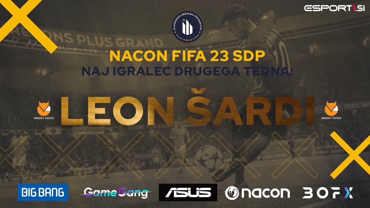 eszslovenije's tweet photo. Naziv najboljšega igralca tedna si je v drugem tednu NACON FIFA 23 SDP, po izboru strokovne komisije prislužil Leon Šardi! 

Čestitke Leon!

@Nacon @BigBangSlo @gamegangsi @Esport1SI @sneaky_foxes @cyberwolves_si @ASUS
#NACONFIFASDP #eszs https://t.co/MgDjQeD4yP