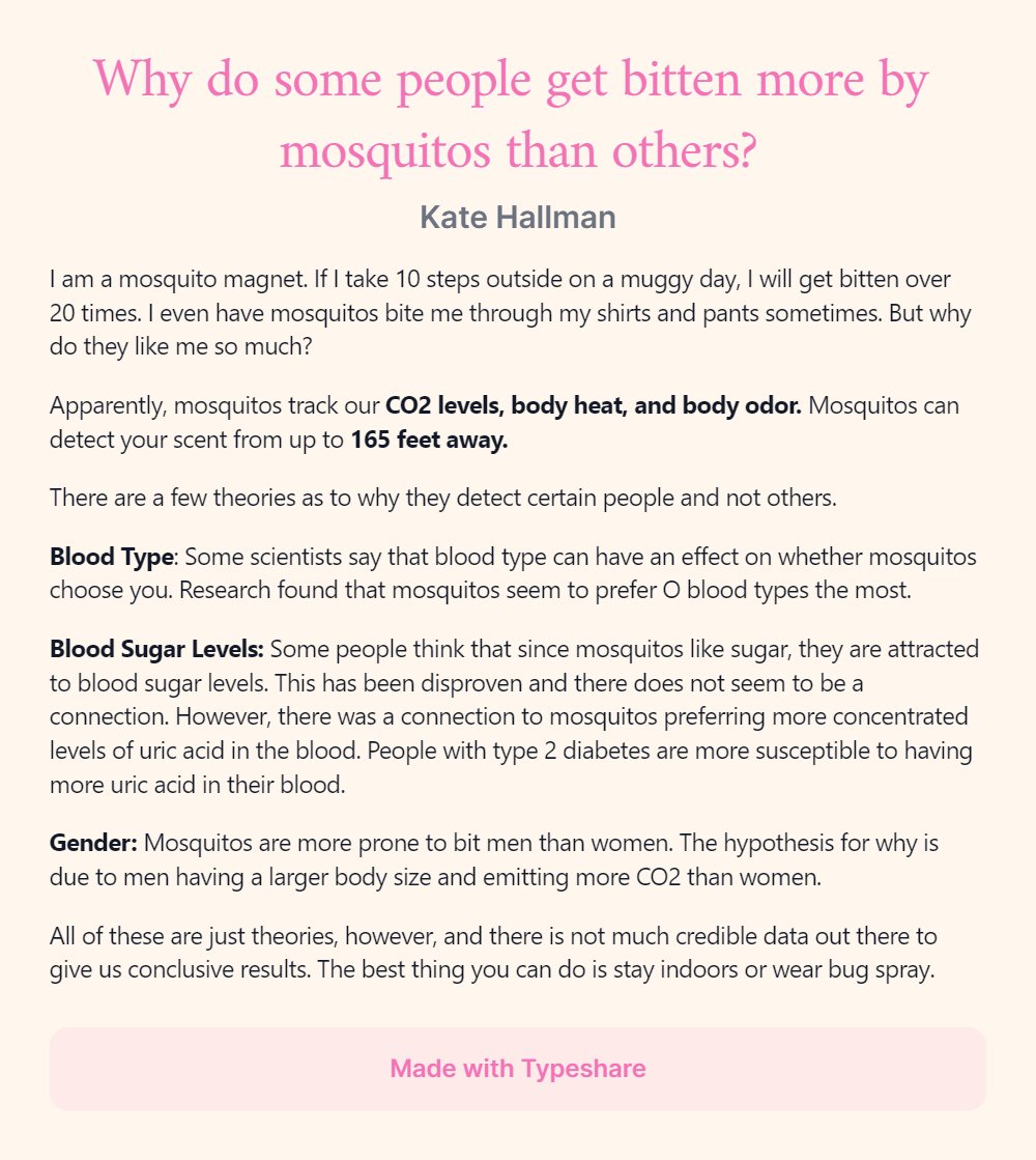 KateHallman121's tweet photo. I have always wondered why do mosquitos love to bite me and ignore everyone else? https://t.co/iBzytW82jz