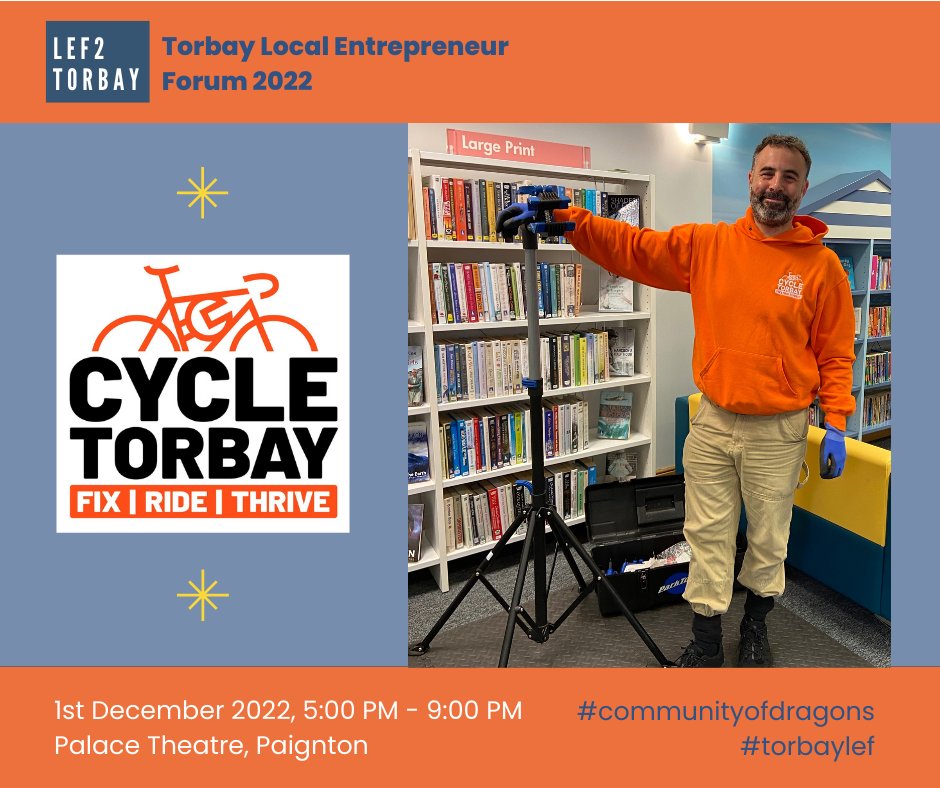 localsparktrbay's tweet photo. Another brilliant social enterprise pitching at the Local Entrepreneur Forum &amp; Community of Dragons:

Cycle Torbay CIC - working to make cycling more accessible, safe and fun in Torbay! 

Register here, then come out and help them get to the 'next level.'

https://t.co/UkzRkTH044 https://t.co/mPk3urAWhv