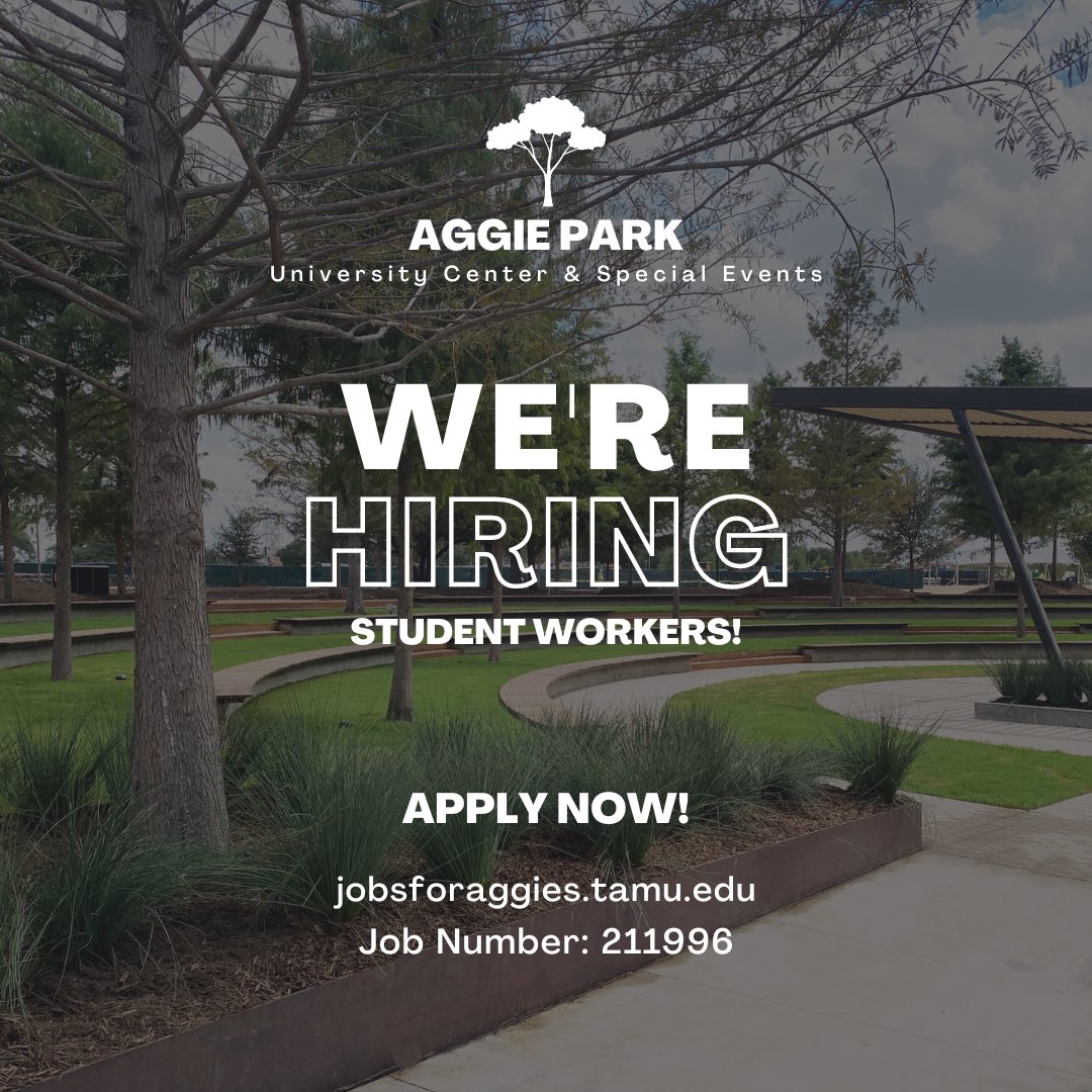 Come work at Aggie Park! We promise nice views 😎🌳🍂🪁 visit jobsforaggies.tamu.edu and search job number 211996! #TAMU #StudentJobs #AggiePark