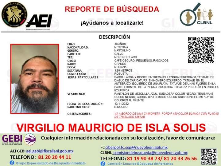 Les pedimos la ayuda de todos, empezando por compartir la información, un amigo Rayado está desparecido, por favor compartan!