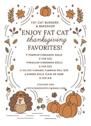 FatCatBurgerCLT's tweet photo. Going to a #thanksgiving potluck or need a dish to impress the in-laws this year? #fatcatclt has you covered! With our #sweettreats and dinner rolls
📞 (704)-448-2160
✉️ fatcatbakeshopclt@gmail.com https://t.co/Qw58faaCWY