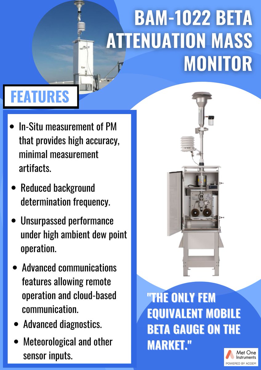 met_one's tweet photo. The BAM 1022 is the only FEM (U.S. EPA Federal Equivalent Method) equivalent mobile beta gauge on the market. 

#airqualitymonitor #PMmonitor #FederalEquivalentMethod #CriteriaMonitoring #NoShelterRequired

Access the full data sheet and learn more: 

https://t.co/KoX9GQjxpC https://t.co/DZU76ddbgq