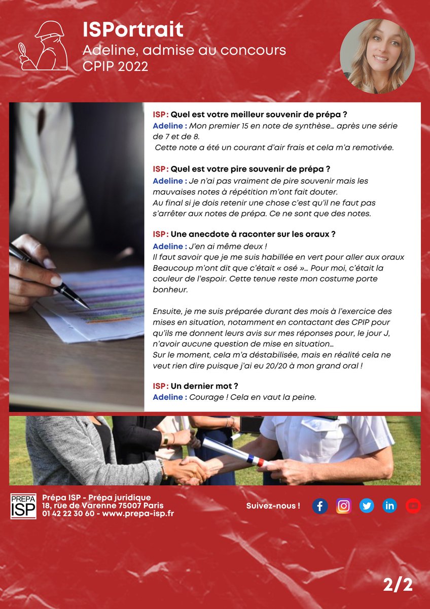 PrepaIsp's tweet photo. #ISPortrait 👨‍🎓- Bravo à Adeline pour sa réussite au concours CPIP 2022 et merci pour son témoignage !

Info CPIP 👉 https://t.co/PTUJweCHom

➖
#concours #CPIP #pénitentiaire #réussite #témoignage #interview #ISP #prepaisp #teamisp #teamCPIP https://t.co/Qu7Rco5V7T