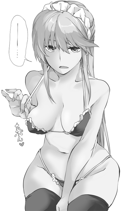 [ブログリクエスト]
銀髪ロング黒ビキニニーソ色白クールメイド 