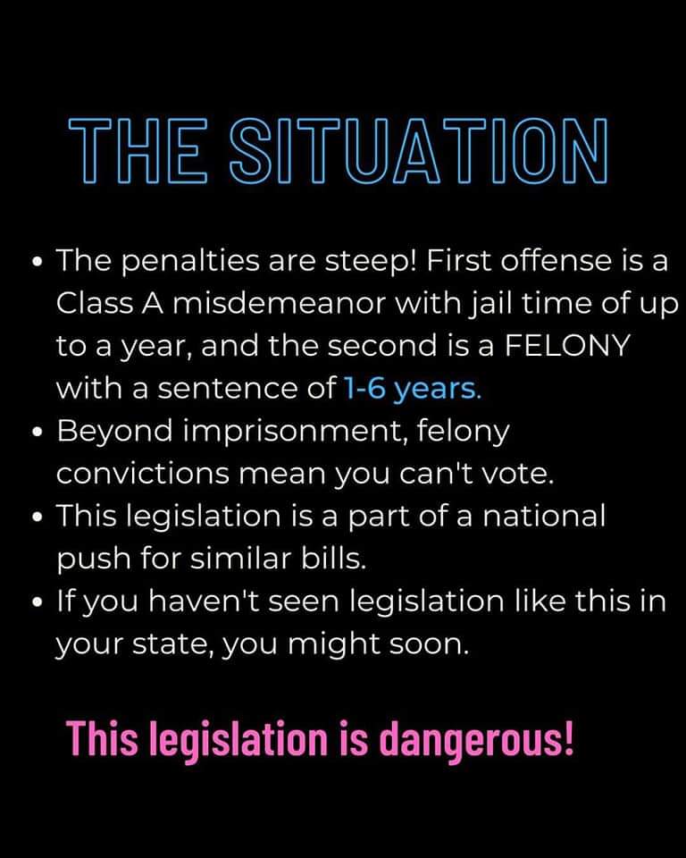 Sniickersnee's tweet photo. BURLESQUE, DRAG, AND TRANS IS NOT A CRIME ! 

Thanks to Viola Vainglory for these graphics. Contact your senator TODAY to let them know this new law is dangerous and transphobic. https://t.co/bqN4bv2C9T