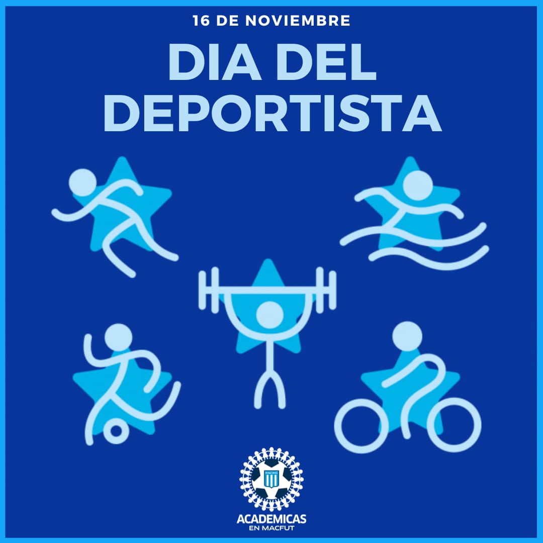 🏃🏽‍♂️ #DíaNacionalDelDeportista

🤗 En este día, queremos saludar a todas y todos los que se desarrollan a través del deporte.
En especial a aquellos que día a día visten nuestros colores.

<a href="/RacingClub/">Racing Club</a>
<a href="/DeportesRacing/">Deportes Racing</a> 
<a href="/MACFUT/">MACFUT</a>