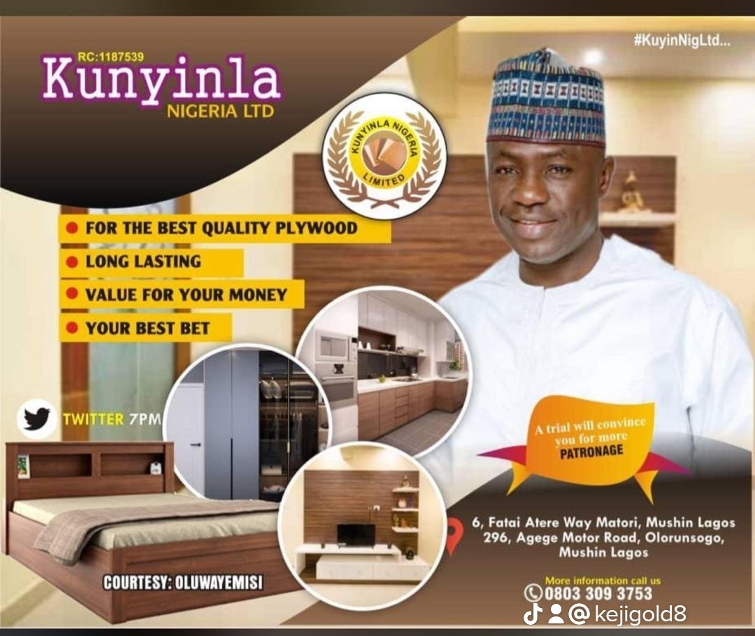 SidikatMorenik2's tweet photo. When it comes to undisputed quality 

Look no further 

Kunyinla Nigeria limited is your guaranteed plug for extra quality 💯💯💯

#KUNYINLANIGLTD
#KUNYINLANIGLTD
#SuperEagles 
#BelievingIsWonderful
#Dollars
#Wike
#MuslimMuslim https://t.co/XsyDuTNF2A