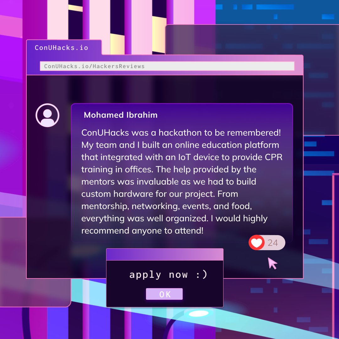 HackConcordia's tweet image. Still haven’t decided on applying? We’re proud to show you reviews from previous hackers to convince you! 🧑‍💻

We are working hard to bring you unforgettable experiences just like these. ❤️

Submit your application today! Participate by applying today at conuhacks.io