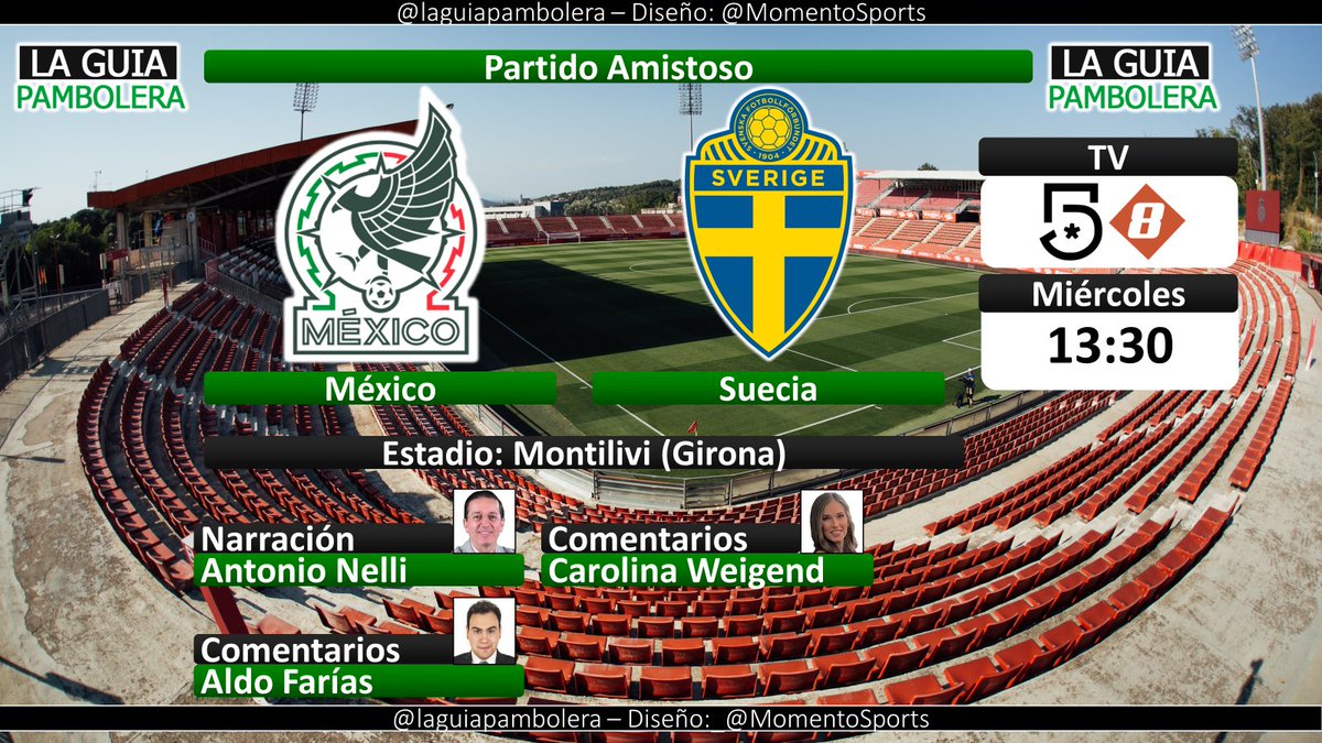 HOY: #Amistoso 🇲🇽 #DeRegiosParaRegios #TUMundial @miseleccionmx @svenskfotboll por @MiCanal5 y Canal 8 (Monterrey) con @Antonio_Nelli @AldoFariasGzz y @cweigend7 (13:15hrs) #VivimosTuPasión