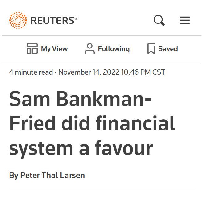 Loopify's tweet photo. Financial Times, NYT, Reuters and Bloomberg — doing puff pieces, blaming someone else and downplaying the severity of Sams’ crimes.

Disgrace. https://t.co/BmMeFlGPoG