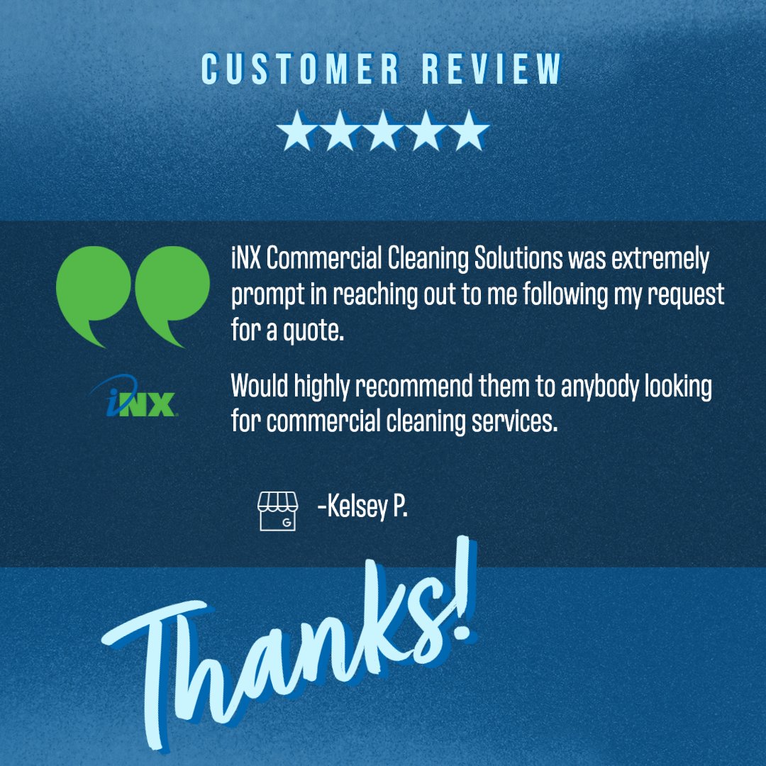 "iNX Commercial Cleaning Solutions was extremely prompt in reaching out to me following my request for a quote. Would highly recommend them to anybody looking for commercial cleaning services" ⭐⭐⭐⭐⭐
Check out what our customers are saying: teaminx.com/reviews