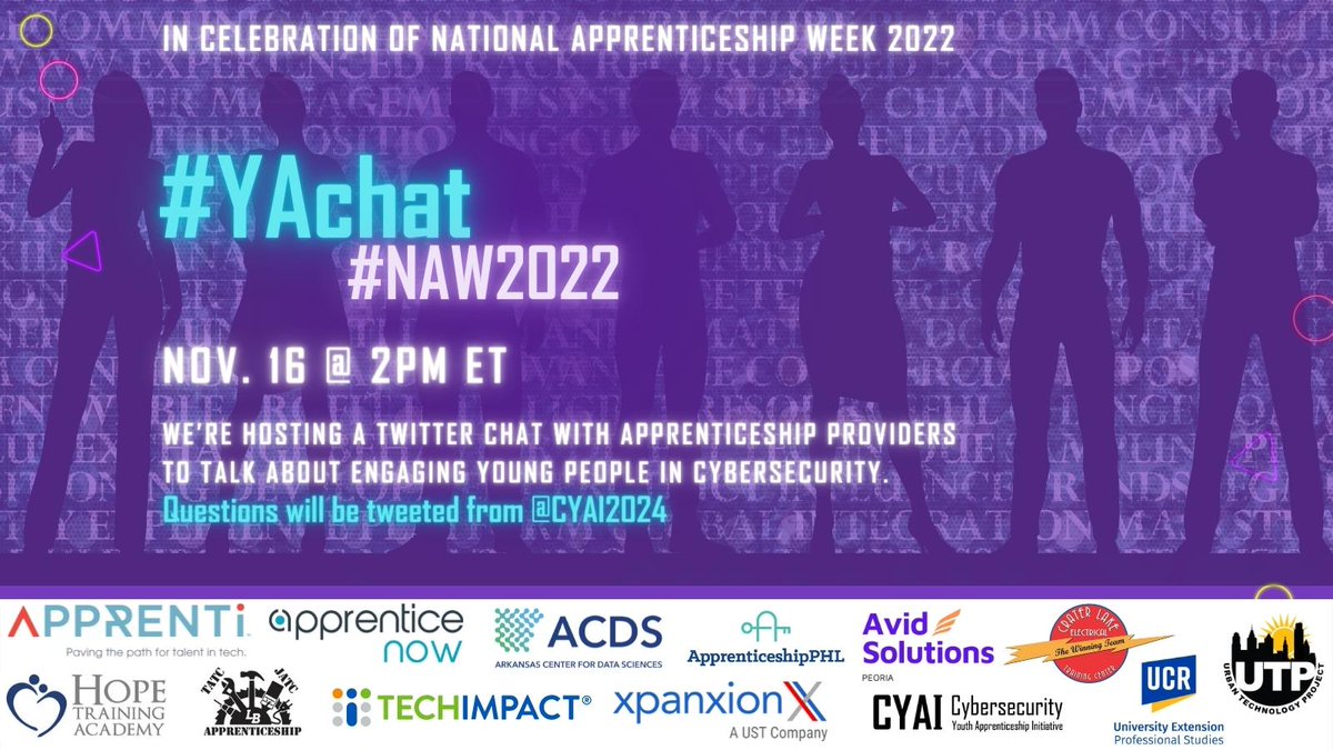 Today is the day! Join our Twitter chat on engaging young people in cybersecurity with <a href="/CYAI2024/">Cybersecurity Youth Apprenticeship Initiative</a> and others!
How to join the Twitter chat:
✅ Head to Twitter at 2p - 3p ET on 11/16
✅ Add #YAchat #NAW2022 in "Search Twitter" field
✅ Sort by "Latest" tweets, and BOOM, you're in!