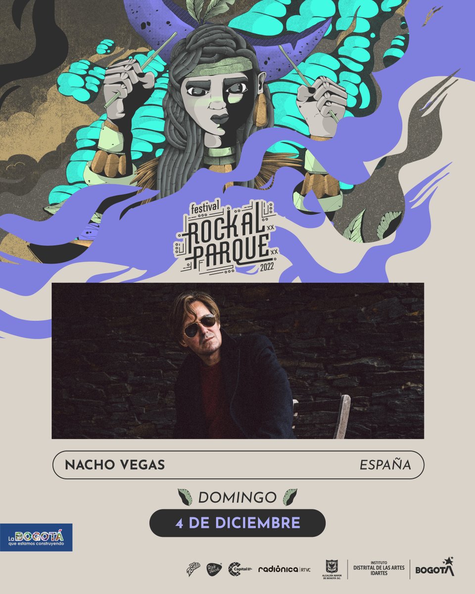 #AnuncioImportante📢 <a href="/NachoVegasTwit/">Nacho Vegas</a> estará en #RockAlParque2022 con su más reciente álbum Mundos inmóviles derrumbándose y su nuevo sencillo Abnegación, el domingo 4 de dic en el escenario Lago, que este año es la Tarima <a href="/radionica/">Mila Mila</a>🤘🏼😎

📍bit.ly/NachoVegas_Roc…
#IdartesEsBogotá